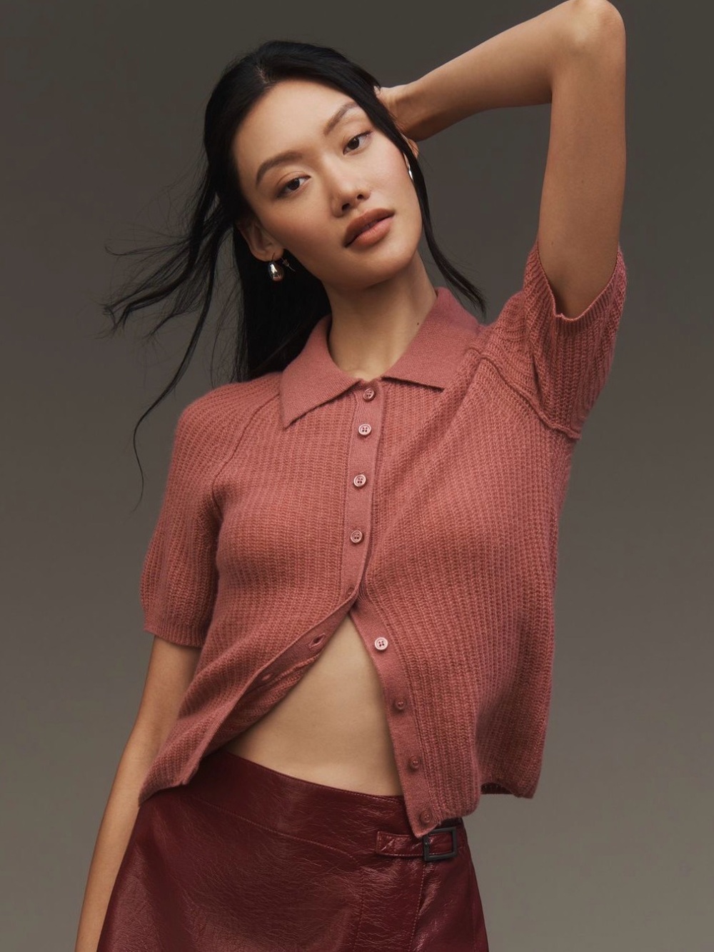 Pilcro Short Sleeve Polo Cashmere Sweater - Picture 2 of 5